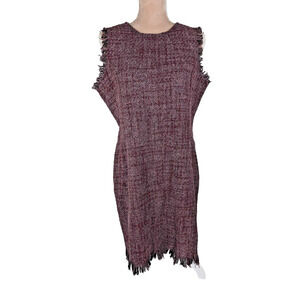 KUNA Baby Alpaca Wool Blend Shift Dress Sheath Burgundy Tweed Size L/XL